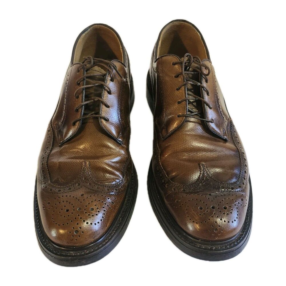 Men’s Brown Leather Longwing Brogue Oxford Shoes Size 12 Vintage